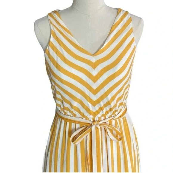 LOFT | Women Mustard/White Striped Chevron Flounce Maxi Dress Size 0P - Picture 7 of 15